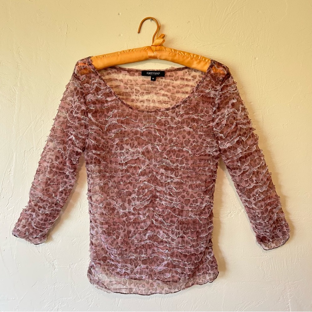 Y2k sheer iridescent cheetah print ruffle top from Karen Kane🐆